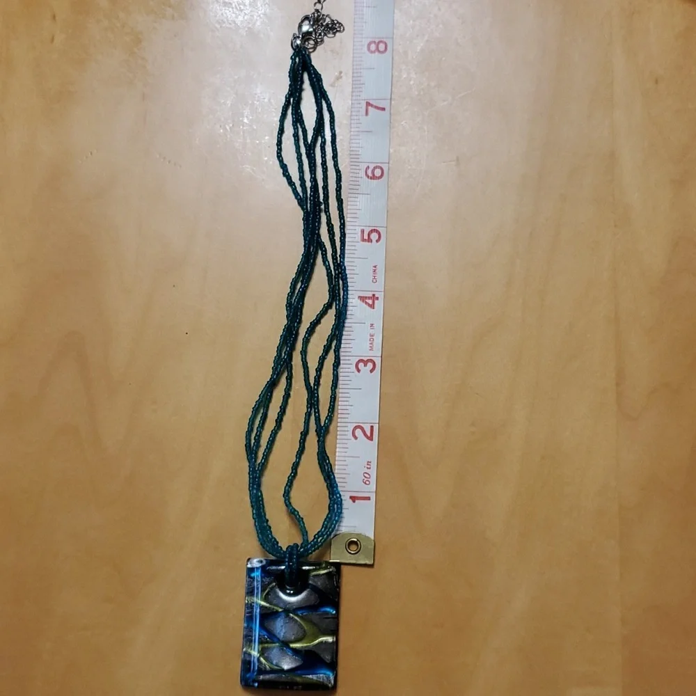 Women's Glass beaded necklace, Beautiful Unique design 💙💚💙 Decor Art Glass - Picture 2 of 4